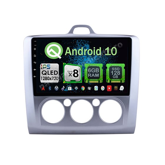 Navigatie Carplay Android 10 Ford Focus 2 AC Manual Octa Core 6GB Ram 128GB SSD Ecran 9 inch Ips NAVD-US90488AC