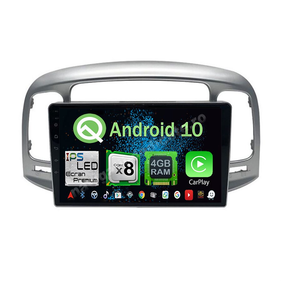 Navigatie Android 10 HYUNDAI ACCENT 2006-2011 Octa Core 4GB Ram Ecran 9 inch NAVD-Z8072