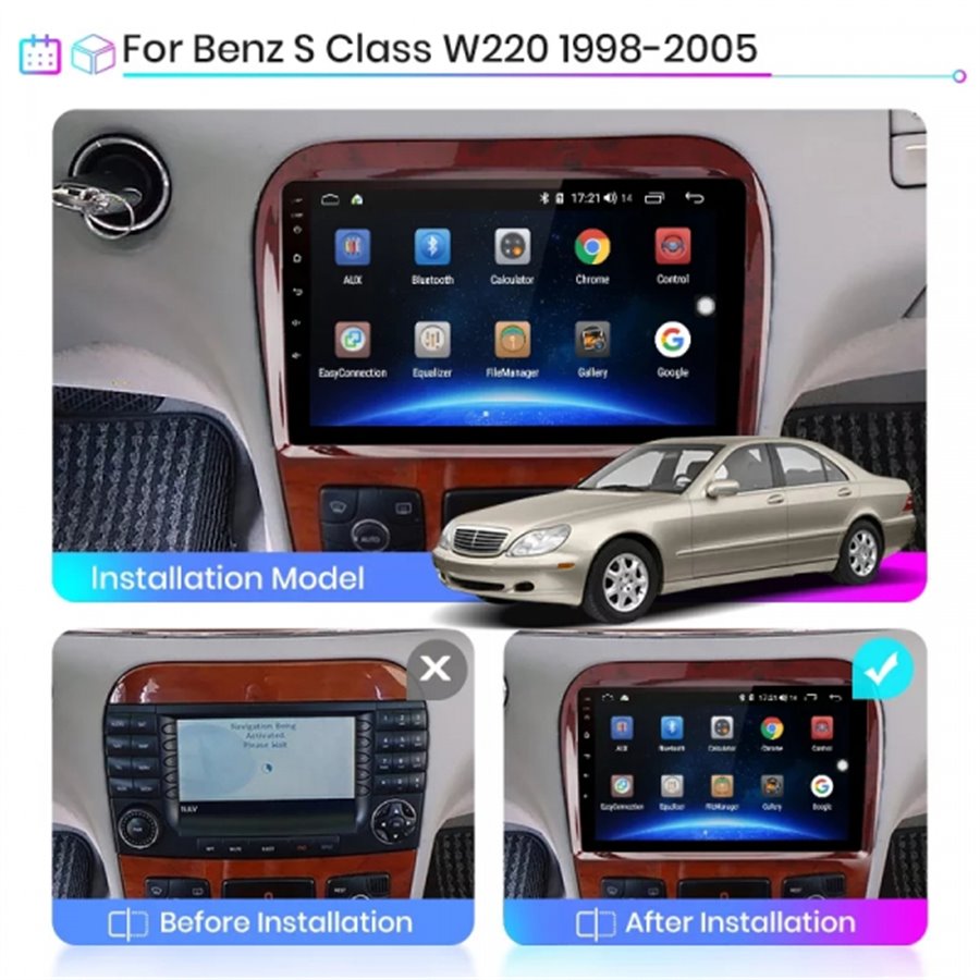 Navigatie Carplay Android Mercedes W220 S Class 1999-2005 Octa Core 8GB Ram 128GB SSD Ecran 9 inch NAVD-M86021