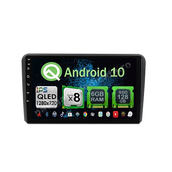 Navigatie Carplay Android 10 Audi A3 Octa Core 6GB Ram 128GB SSD Ecran 9 inch NAVD-US9048